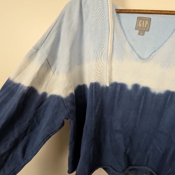 GAP Blue Tie Dye Crop Boho Cotton Hoodie Pullover Sweatshirt - Picture 3 of 8